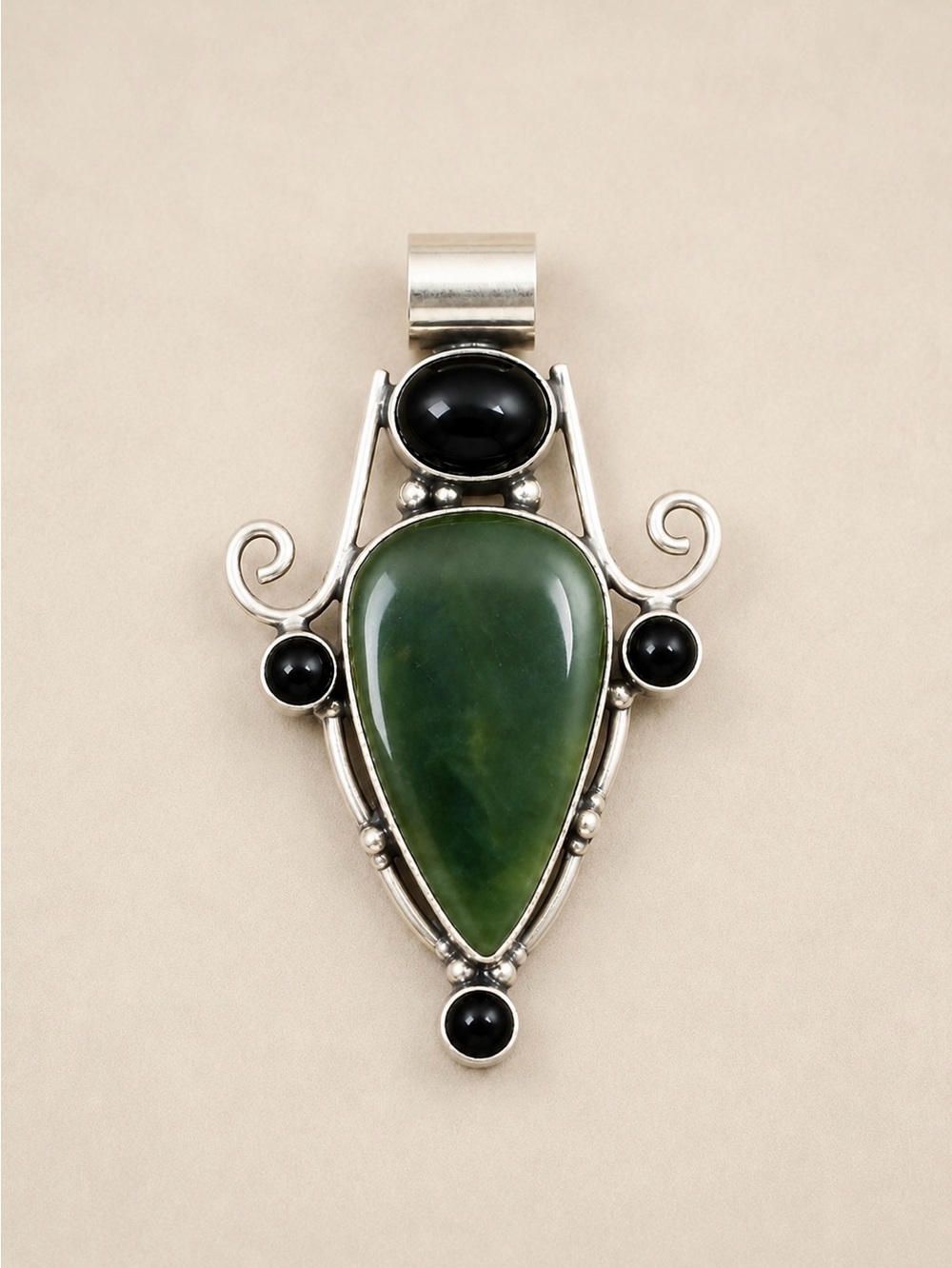 Nephrite Jade & Black Onyx Gemstone 2.3” Pendant